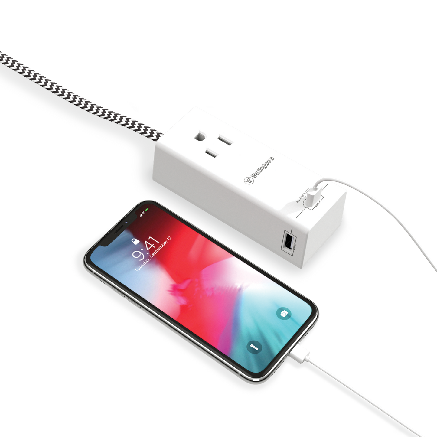 Westinghouse 12FT 1-Outlet Fabric Braided USB Extension Cord