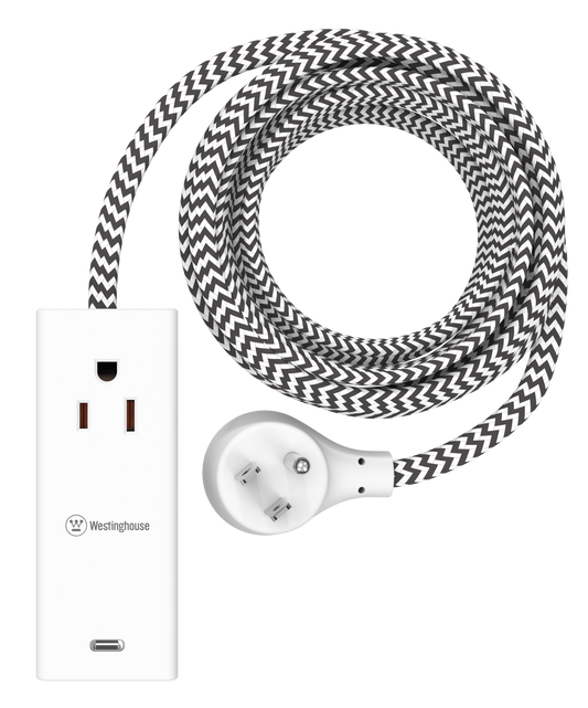 Westinghouse 12FT 1-Outlet Fabric Braided USB Extension Cord
