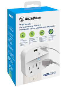Westinghouse® Wall Surge 3. 3-Outlet 2 USB Wall Adapter, Case of 6